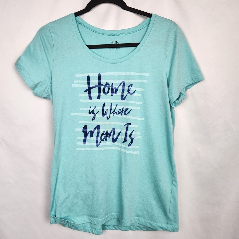 Hue Womens Short‎ Sleeve Sleep Shirt "Home is Where the Mom Is" Blue Size Medium